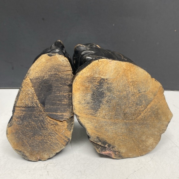 African Hand Carved Ebony Wood Bust Sculptures Tribal Head Set of Two - Picture 7 of 14